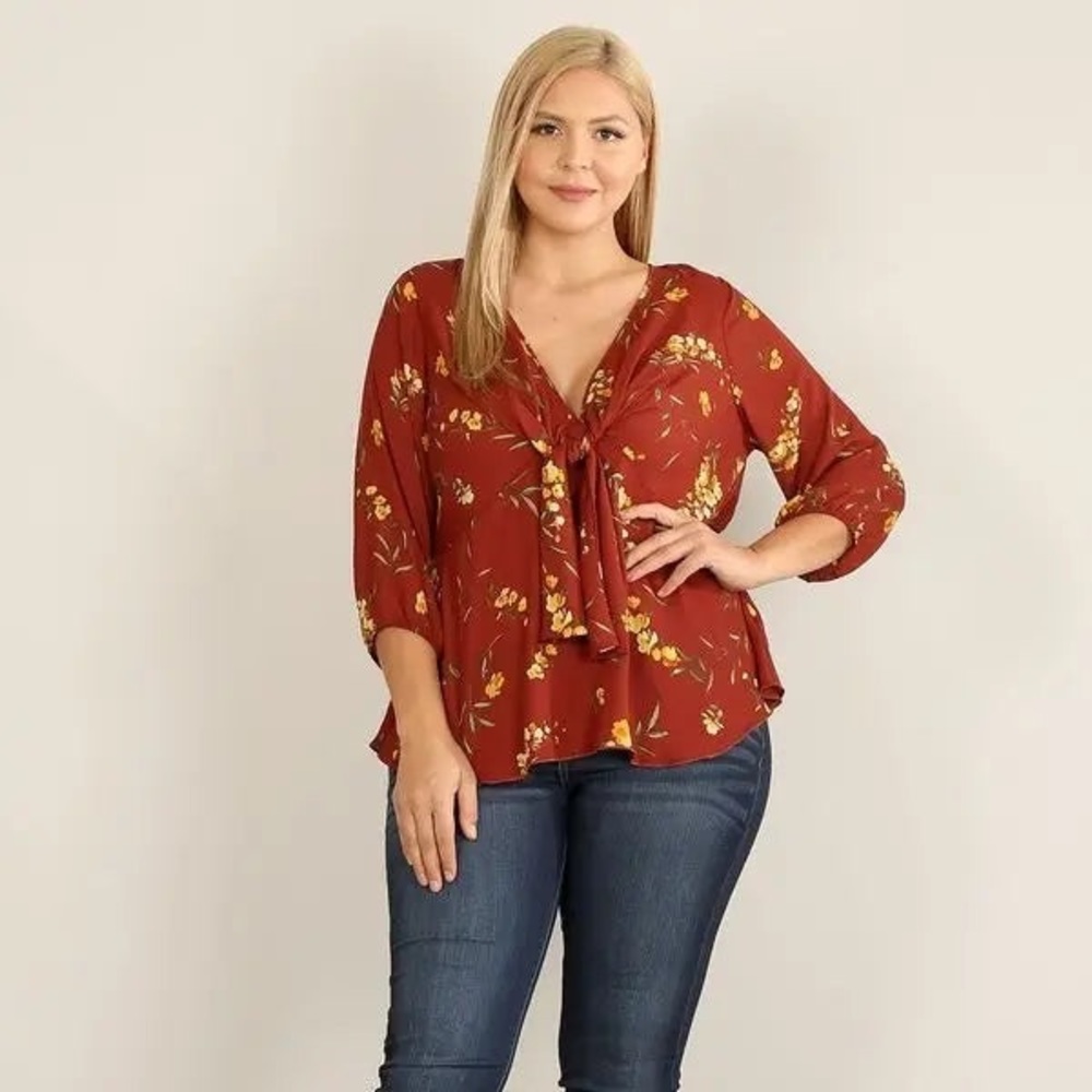 NWT Plus Size Haute Fox Floral Print Babydoll Top
